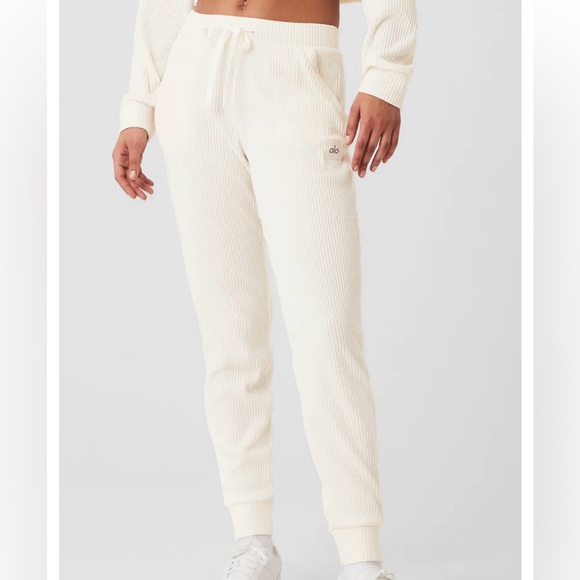 ALO Yoga Cream Ribbed Joggers - Picture 1 of 5
